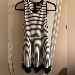 Nicole Miller Black & White Pleated Stripe Dress